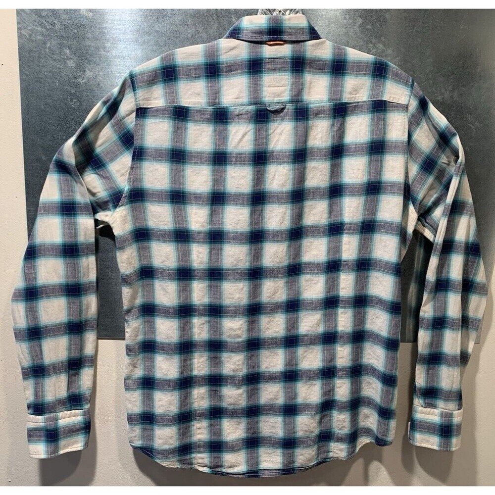 Boss Orange Hugo Boss Turn Back Cuffs S Blue/White Plaid Cotton Linen Blend - Picture 3 of 16